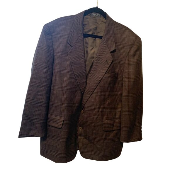 Foreman & Clark Mens 42 Reg Brown Black LIned Suit Jacket Coat Career Business C - Picture 1 of 4
